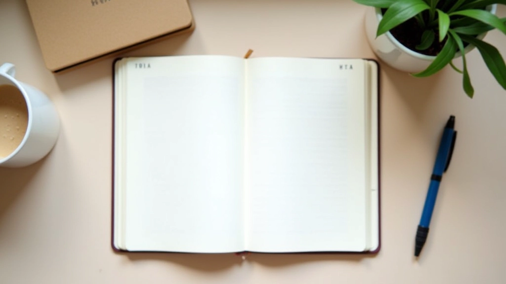 Organized desk workspace with journal, planner, and notes showing goal setting and reflection work